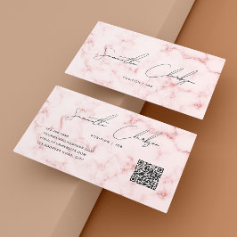 Cartão De Visita Código QR de Script Manuscrito Manuscrito de Mármo