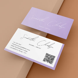 Cartão De Visita Código QR de Script Manuscrito Roxo Simples Blush