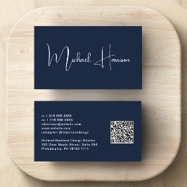 Cartão De Visita Código QR de Script Moderno Profissional Azul