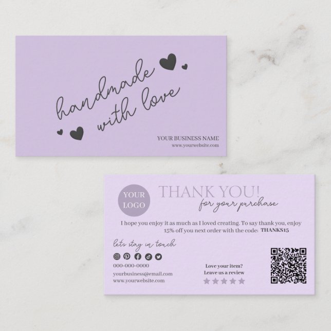 Cartão De Visita Código QR de Script Moderno Roxo, Obrigado (Frente/Verso)