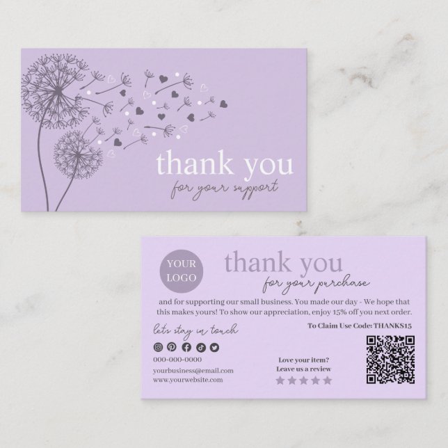 Cartão De Visita Código QR de Script Moderno Roxo, Obrigado (Frente/Verso)