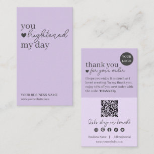 Cartão De Visita Código QR de Script Moderno Roxo, Vela de Obrigado