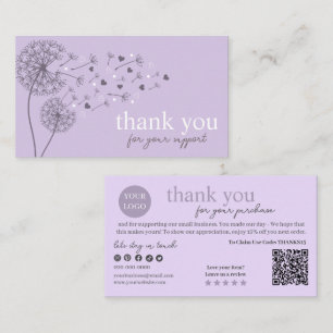 Cartão De Visita Código QR de Script Moderno Roxo, Vela de Obrigado