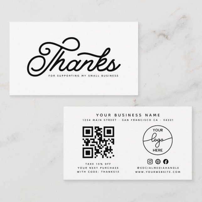 Cartão De Visita Código Qr de Script Retro de Agradecimento Simples (Frente/Verso)