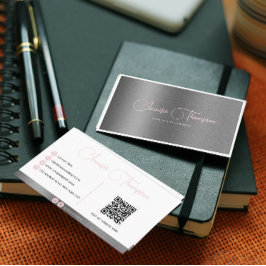 Cartão De Visita Código QR de Script Rosa Rosa Bruto Metálico Profi