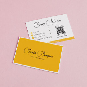 Cartão De Visita Código QR de Script Verde Verde Escuro Elegante