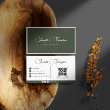 Código QR de Script Verde Verde Escuro Elegante