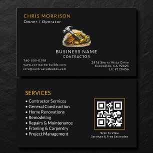 Cartão De Visita Código QR de Serviços de Empreiteiros Negros