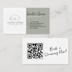 Cartão De Visita Código QR de Serviços de Limpeza Minimalista Moder