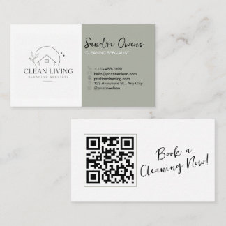 Cartão De Visita Código QR de Serviços de Limpeza Minimalista Moder