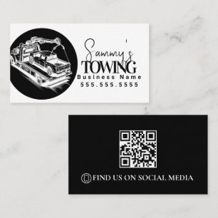 Cartão De Visita Código QR de Serviços de Reboque Preto e Branco