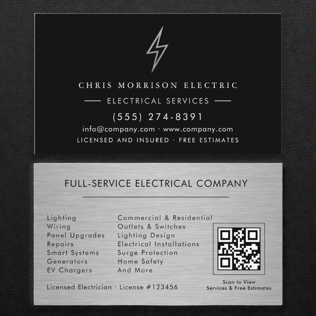 Cartão De Visita Código QR de Serviços Elétricos Profissional (Criador carregado)