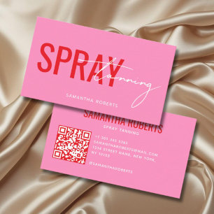 Cartão De Visita Código QR de spray tan moderno rosa