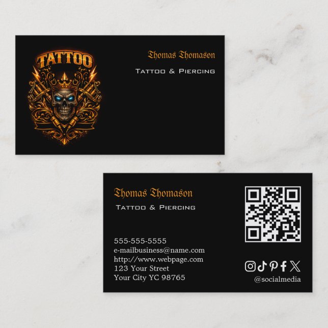 Cartão De Visita Código QR de tatuador  (Frente/Verso)