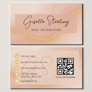 Cartão De Visita Código QR de Técnico de Unhas Aquarela