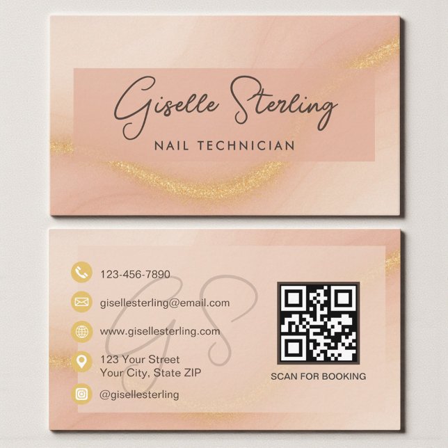 Cartão De Visita Código QR de Técnico de Unhas Aquarela (Criador carregado)