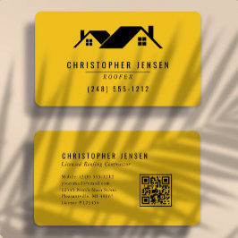 Cartão De Visita Código QR de Telhador Amarelo Preto Negrito Arredo