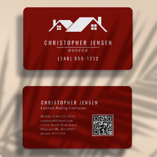 Cartão De Visita Código QR de Telhador Simples Burgundy Arredondado