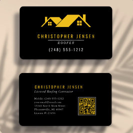 Cartão De Visita Código QR de Telhador Simples Preto Amarelo Arredo
