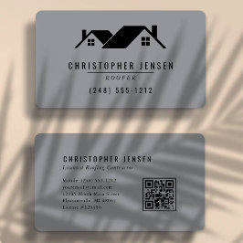 Cartão De Visita Código QR de Telhados Cinza Preto Arredondado