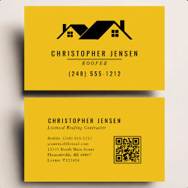 Cartão De Visita Código QR de Telhados Simples Amarelo Preto