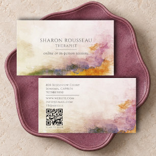 Cartão De Visita Código QR de Terapeuta Abstrato Sereno em Aquarela