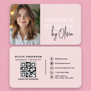 Cartão De Visita Código QR de Terapeuta de Massagem Rosa Bege