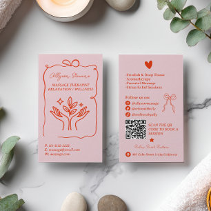 Cartão De Visita Código QR de Terapeuta de Massagem Rosa Vermelho R