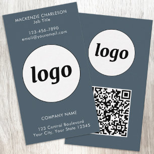 Cartão De Visita Código QR de Texto de Logo Simples Vertical Cinza 