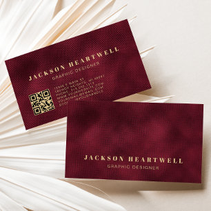 Cartão De Visita Código QR de Textura de Folha de Borgonha Moderna