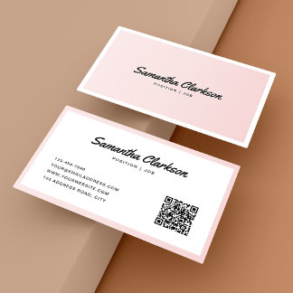 Cartão De Visita Código QR de Tipografia de Script de Borda Cor-de-