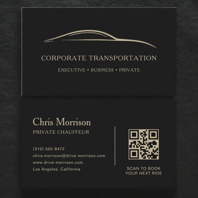 Cartão De Visita Código QR de Transporte Corporativo Preto e Dourad (Criador carregado)
