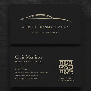 Cartão De Visita Código QR de Transporte de Aeroporto Preto e Doura