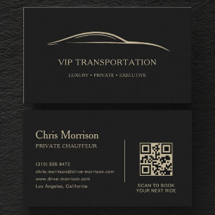 Cartão De Visita Código QR de Transporte VIP Preto e Dourado