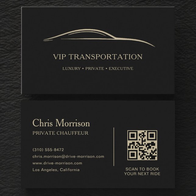 Cartão De Visita Código QR de Transporte VIP Preto e Dourado (Criador carregado)