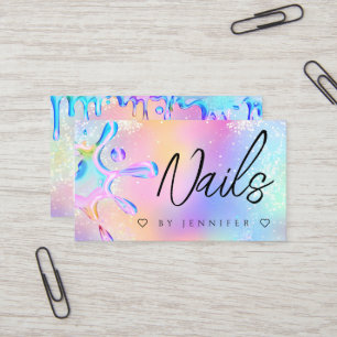 Cartão De Visita Código QR de Unhas com Brilho Holográfico e Polish