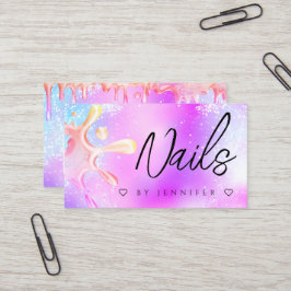 Cartão De Visita Código QR de Unhas com Glitter Holográfico e Salpi