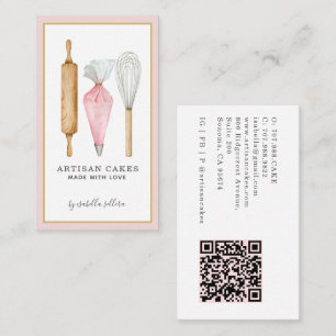Cartão De Visita Código QR de Utensílios de Aquarela de Confeiteiro