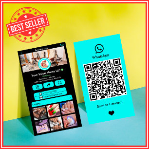 Cartão De Visita Código QR de WhatsApp Nail Salon Turquoise Social