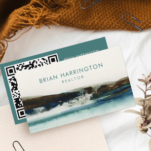 Cartão De Visita Código QR Digitalizável Abstrato artístico de Wate