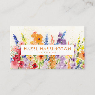 Cartão De Visita Código QR Digitalizável Colorida Watercolor Floral