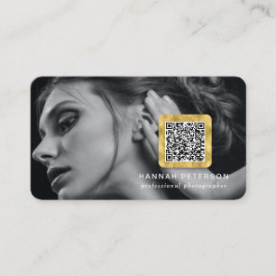 Cartão De Visita Código QR digitalizável de rede de Fotos Dourada