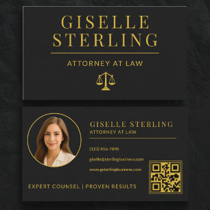 Cartão De Visita Código QR do Advogado Black & Gold Attorney at Law