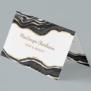 Cartão De Visita Código QR do Agate Dourado da Glitter Preto Marble