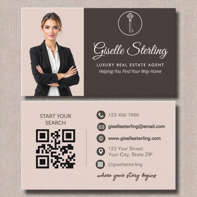 Cartão De Visita Código QR do Agente Imobiliário do Luxury Terracot (Criador carregado)