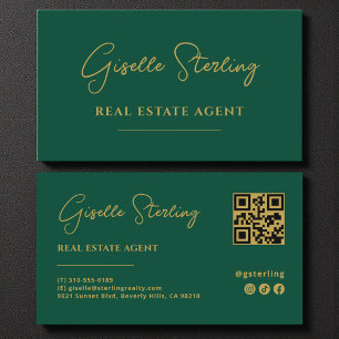 Cartão De Visita Código QR do Agente Imobiliário Emerald Green & Do