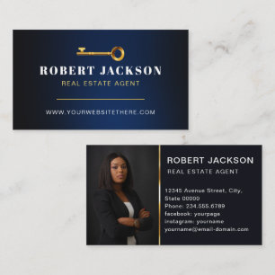 Cartão De Visita Código QR do Agente Imobiliário Foto Real Gold Key