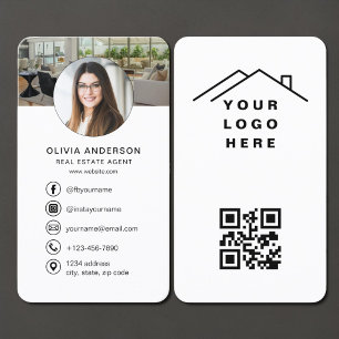 Cartão De Visita Código QR do Agente Imobiliário Logotipo Foto