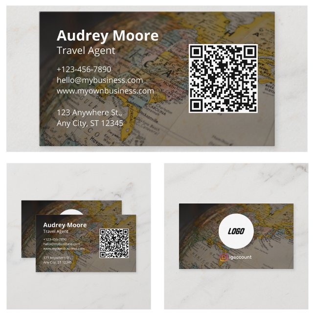 Cartão De Visita Código QR do agente viagem (Travel Agent QR Code Business Cards)