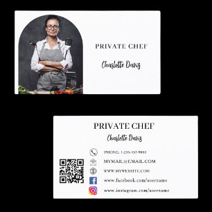 Cartão De Visita Código QR do arco preto branco de chef privado